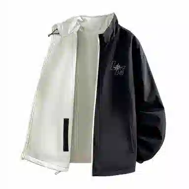 兰缪 美式高街风复古纯色基础款字母品牌防风日常山系通勤户外百搭运动休闲宽松长袖夹克外套 男女同款