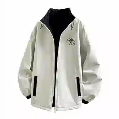 兰缪 美式高街风复古纯色基础款字母日常百搭通勤户外运动休闲宽松圆领无性别主义长袖夹克外套 男女同款