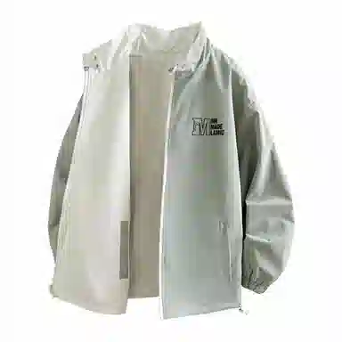 兰缪 美式高街风复古纯色基础款字母日常百搭通勤户外运动休闲宽松圆领无性别主义长袖夹克外套 男女同款