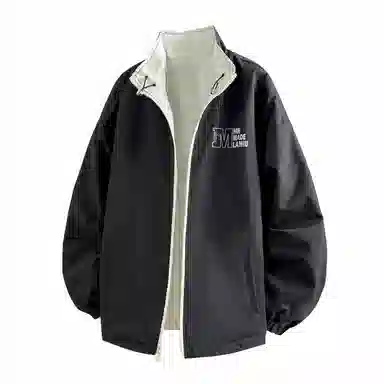 兰缪 美式高街风复古纯色基础款字母日常百搭通勤户外运动休闲宽松圆领无性别主义长袖夹克外套 男女同款