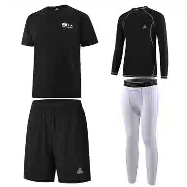 匹克 纯色运动圆领套头速干透气健身套装 男款 四件套