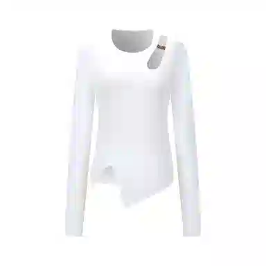 Three Quarters Hollow Hem Split Slim Long Sleeve Tee