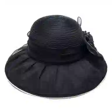 上海故事 春夏遮阳帽大头围渔夫帽蝴蝶结气质花朵欧根纱度假护脸礼帽 聚酯纤维 防晒帽 女款