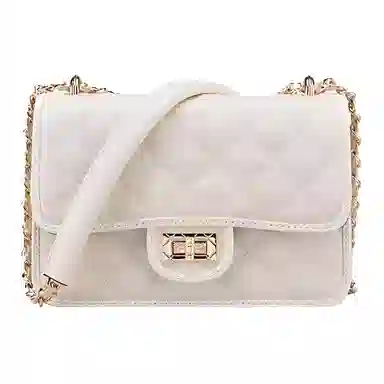 意尔康 质感高级菱格通勤百搭 合成革 小方包斜挎单肩包 小号 女款 米白