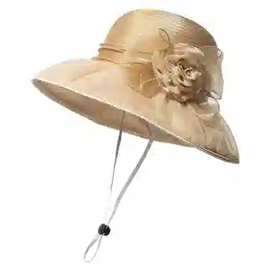 上海故事 春夏遮阳帽大头围渔夫帽蝴蝶结气质花朵欧根纱度假护脸礼帽 聚酯纤维 防晒帽 女款
