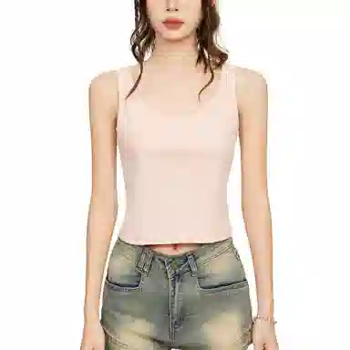 柏黛妃 美式鱼骨内搭甜美修身背心 女款 粉色