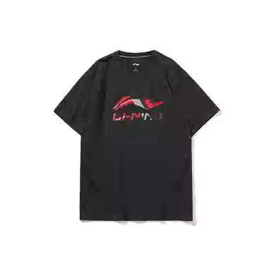 李宁 国潮宽松休闲运动印花短袖健身衣 男女同款 黑色