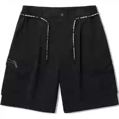 中国李宁 纯色中腰舒适透气百搭宽松直筒休闲短裤 男款 黑色