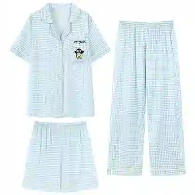 顶瓜瓜 短袖可爱卡通小企鹅格子家居服睡衣套装 女款 图片色