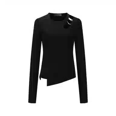 Three Quarters Hollow Hem Split Slim Long Sleeve Tee