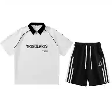 三体 文明系列 美式复古基础简约字母印花宽松短袖上衣条纹直筒短裤高街潮牌时尚舒适学生多巴胺日常休闲运动套装 男女同款