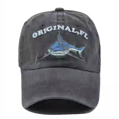 复古鲨鱼刺绣水洗做旧大头围显脸小美式休闲遮阳防晒帽 优质棉质帽 时尚鸭舌帽 男女同款情侣款 丰富色彩任你选