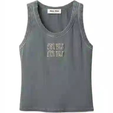 Miu Miu Embroidered Ribbed Knit Vest Gray