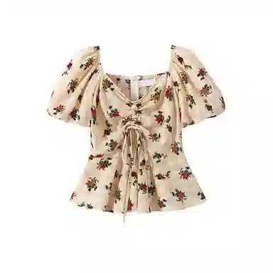 JUFU Vintage Floral Ruffle Tee