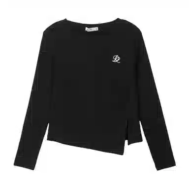 French Box Irregular Split Long Sleeve Tee Black