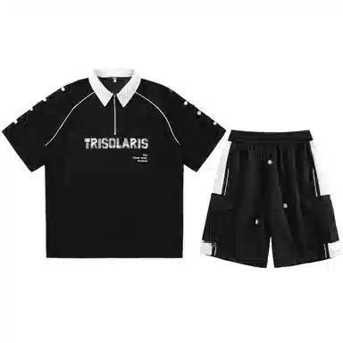 三体 文明系列美式复古基础简约字母印花百搭宽松高街潮牌时尚舒适日常个性学生多巴胺薄款透气跑步健身休闲运动套装 男女同款