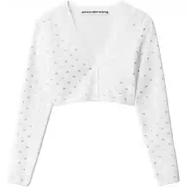 Alexander Wang FW22 Embellished V-Neck Cropped Knit Top Black