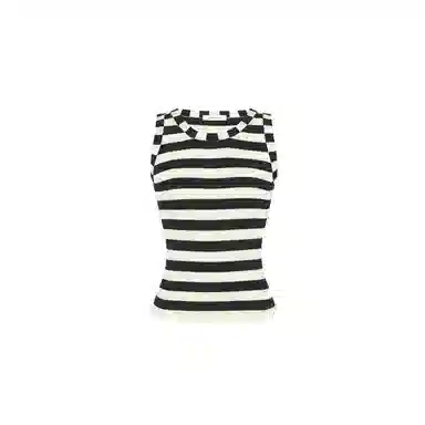 美洋  醋酸针织条纹圆领弹力背心 女款 黑白条