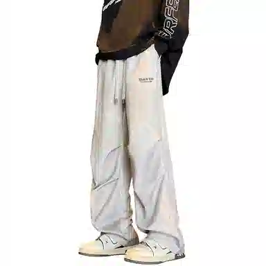 大卫贝肯 美式高街纯色复古做旧字母垂感直筒休闲裤 男女同款