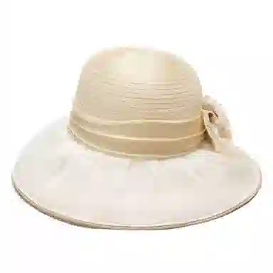 上海故事 春夏遮阳帽大头围渔夫帽蝴蝶结气质花朵欧根纱度假护脸礼帽 聚酯纤维 防晒帽 女款