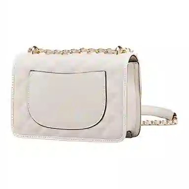 意尔康 质感高级菱格通勤百搭 合成革 小方包斜挎单肩包 小号 女款 米白