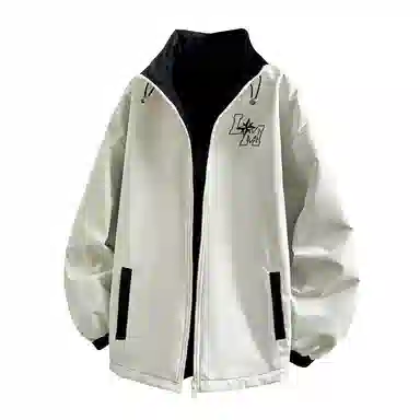 兰缪 美式复古纯色基础款字母防风日常山系通勤户外宽松长袖两面穿夹克外套 男女同款