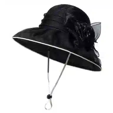 上海故事 春夏遮阳帽大头围渔夫帽蝴蝶结气质花朵欧根纱度假护脸礼帽 聚酯纤维 防晒帽 女款