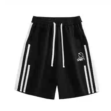 三体 文明系列 符号字母绣标条纹拼接撞色系带直筒美式复古时尚百搭高街运动潮牌新款舒适男士透气无性别穿搭休闲短裤 男女同款