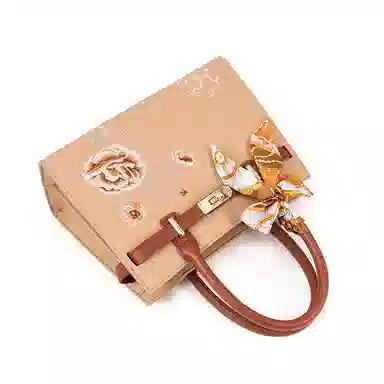 维尼奥 大气国风百合花刺绣小众大容量优雅妈妈 合成革 手提包单肩斜挎包 女款 米白色/杏色