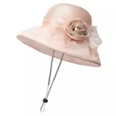 上海故事 春夏遮阳帽大头围渔夫帽蝴蝶结气质花朵欧根纱度假护脸礼帽 聚酯纤维 防晒帽 女款