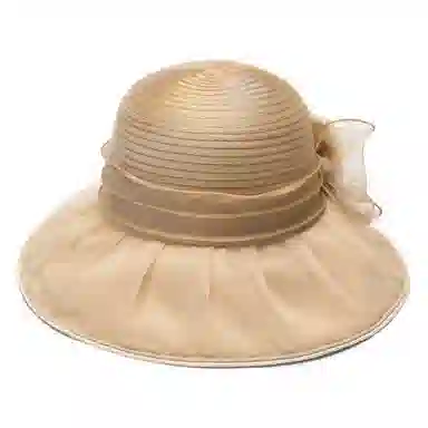 上海故事 春夏遮阳帽大头围渔夫帽蝴蝶结气质花朵欧根纱度假护脸礼帽 聚酯纤维 防晒帽 女款