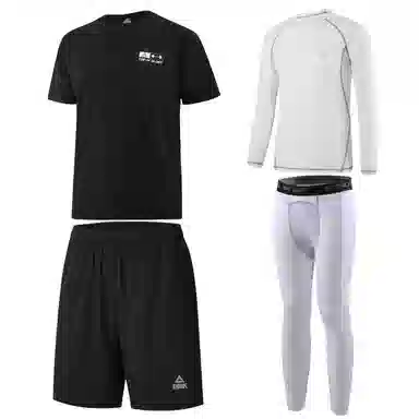 匹克 纯色运动圆领套头速干透气健身套装 男款 四件套