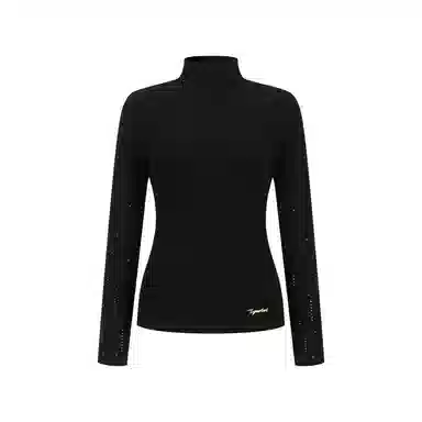 Three Quarters Turtleneck Rhinestone Sweater Black