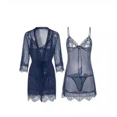 潞优野 性感纯色网纱家居服睡衣套装 女款