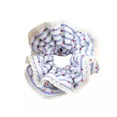 彤彤兔 赫本风波点爱心大肠圈细条纹双层蕾丝边小蛮腰扎马尾头花发饰 布料 发圈 女款