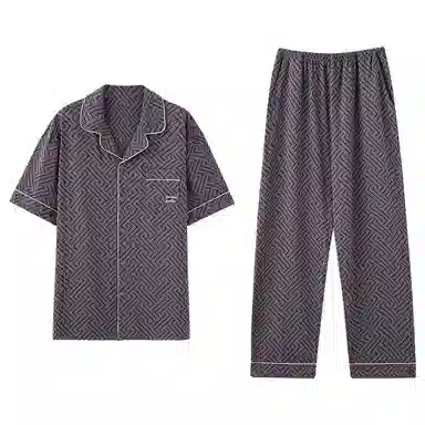 芬腾可安 透气短袖简约细腻亲肤柔软显瘦休闲舒适小众长裤家居服睡衣套装 男款 灰色