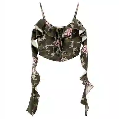 CHUU Asymmetric Ruffle Tie Tank Top