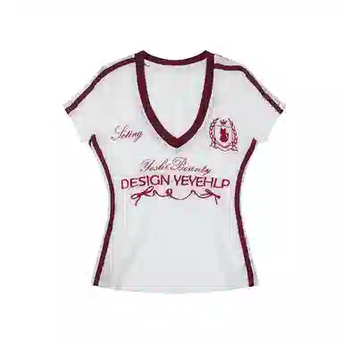 JUFU Colorblock Lace V-Neck Tee