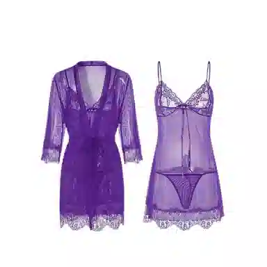 潞优野 性感纯色网纱家居服睡衣套装 女款