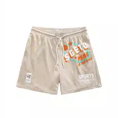 网眼字母大印花美式复古速干透气宽松直筒系带运动短篮球裤 男款