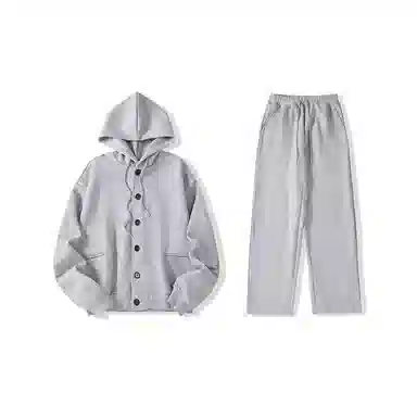 我是大卫 纯色韩版系扣宽松休闲卫衣套装 男女同款