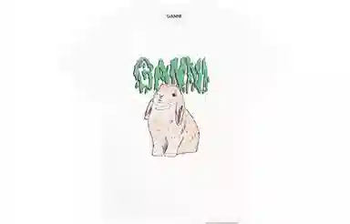 GANNI Bunny Print Crew Neck T-Shirt White