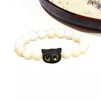 迎百宝 招财猫咪  白玉菩提 新中式国风绕指柔盘玩手串 民族风复古文艺可爱高级感 吉祥如意福气满满手饰 男女同款情侣款