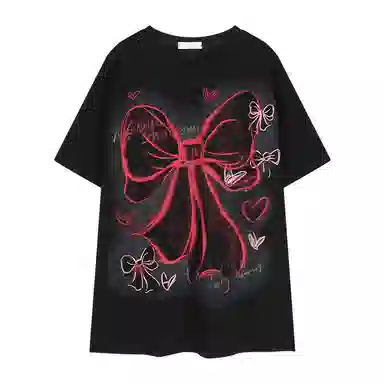 JUFU Retro Bow Print T-Shirt