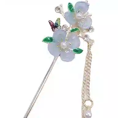 【桃花朵朵开】 指尖瑰宝 简约大气蝴蝶流苏古风簪子现代盘发步摇高级感旗袍汉服带发饰优雅气质 合金 发簪 女款