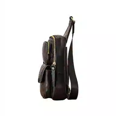 后步 小众高级感潮流时尚个性百搭通勤 头层牛皮 胸包 中号 男女同款情侣款 黑色