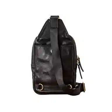 后步 小众复古通勤休闲 植鞣工艺百搭时尚潮牌骑行包 牛皮 胸包 男款 黑色