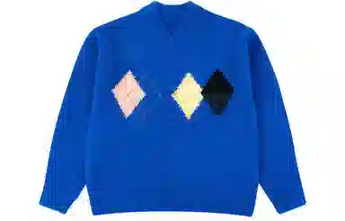 ADER ERROR V-Neck Argyle Sweater Blue