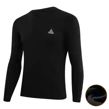 匹克 纯色运动瑜伽透气速干紧身打底长袖健身衣 男女同款 经典黑