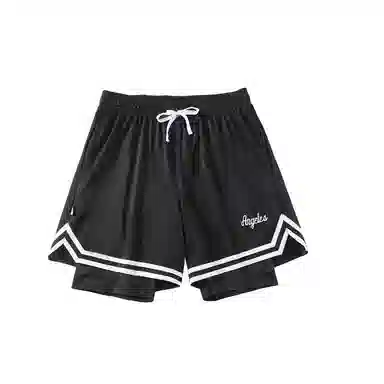 美式风格网眼带内衬假两件速干透气运动训练拼接撞色多场景适用短裤篮球裤 男款